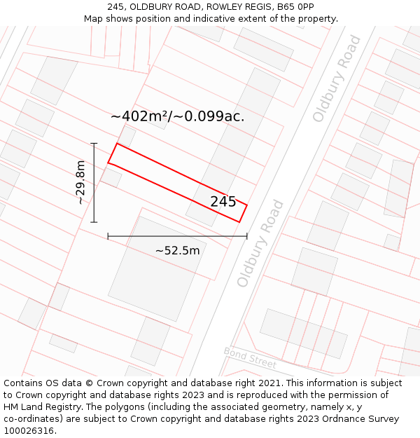 245, OLDBURY ROAD, ROWLEY REGIS, B65 0PP: Plot and title map