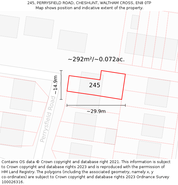 245, PERRYSFIELD ROAD, CHESHUNT, WALTHAM CROSS, EN8 0TP: Plot and title map