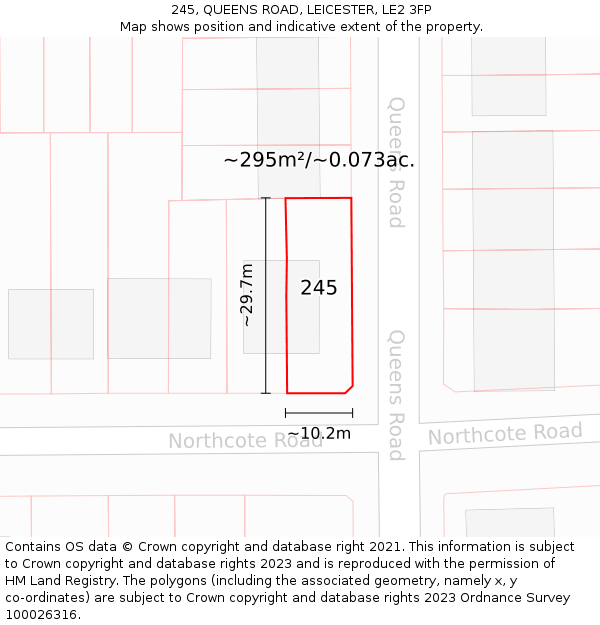 245, QUEENS ROAD, LEICESTER, LE2 3FP: Plot and title map
