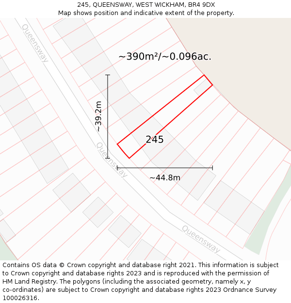 245, QUEENSWAY, WEST WICKHAM, BR4 9DX: Plot and title map