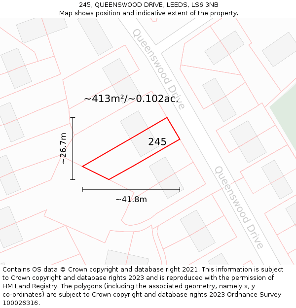 245, QUEENSWOOD DRIVE, LEEDS, LS6 3NB: Plot and title map