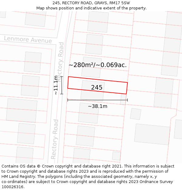 245, RECTORY ROAD, GRAYS, RM17 5SW: Plot and title map