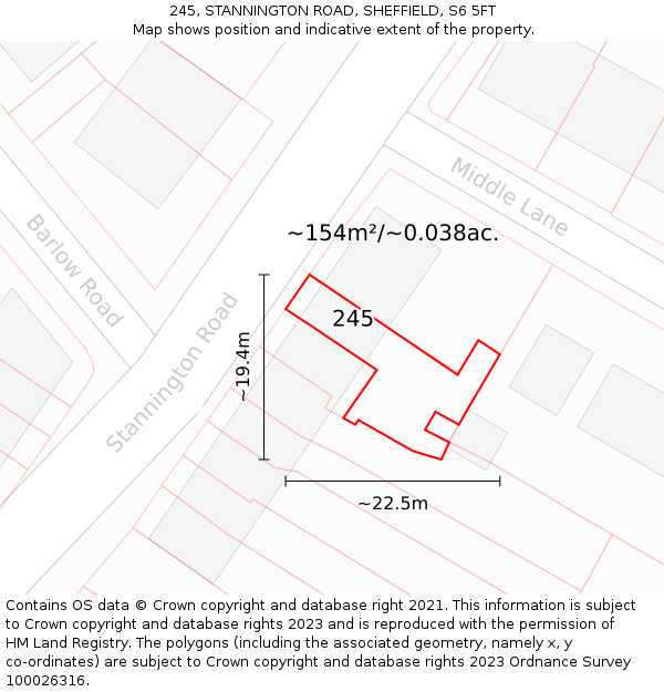 245, STANNINGTON ROAD, SHEFFIELD, S6 5FT: Plot and title map
