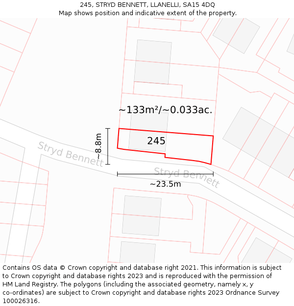 245, STRYD BENNETT, LLANELLI, SA15 4DQ: Plot and title map
