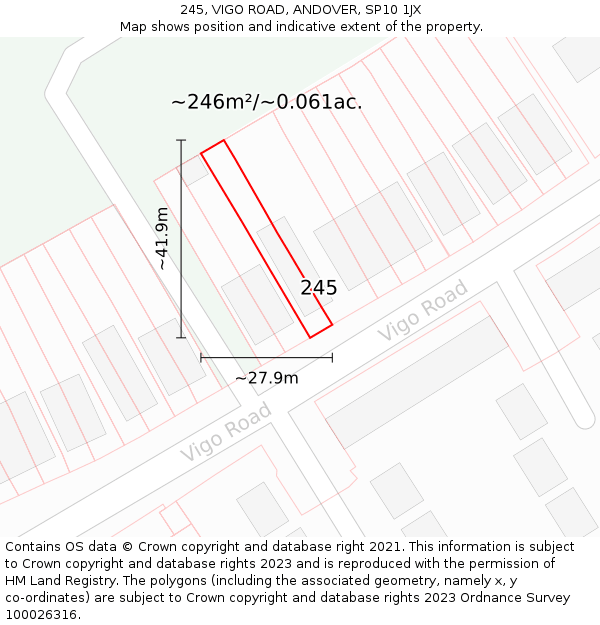 245, VIGO ROAD, ANDOVER, SP10 1JX: Plot and title map