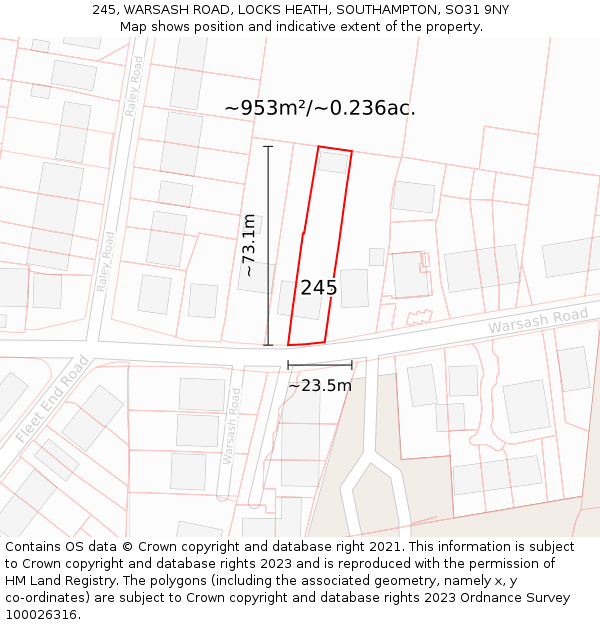 245, WARSASH ROAD, LOCKS HEATH, SOUTHAMPTON, SO31 9NY: Plot and title map