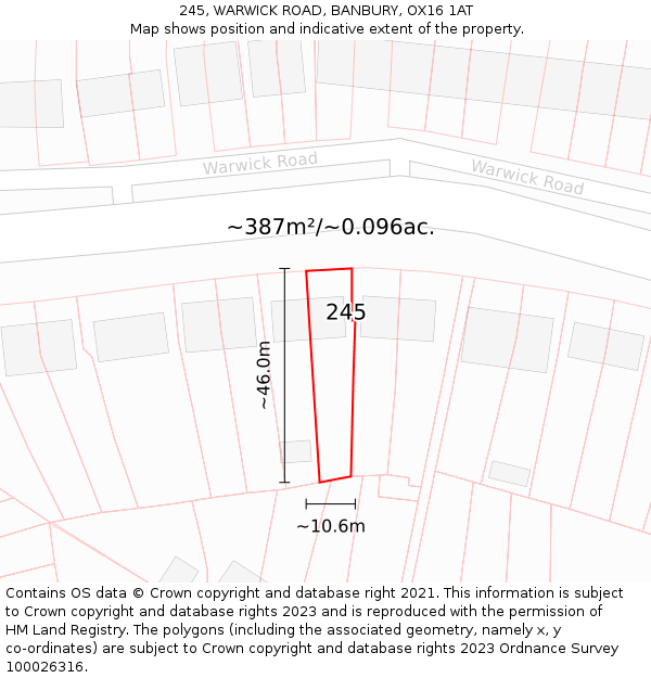 245, WARWICK ROAD, BANBURY, OX16 1AT: Plot and title map