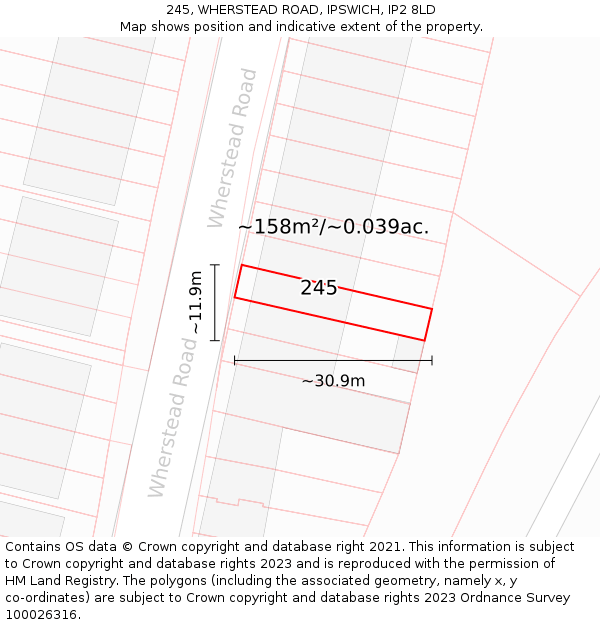 245, WHERSTEAD ROAD, IPSWICH, IP2 8LD: Plot and title map