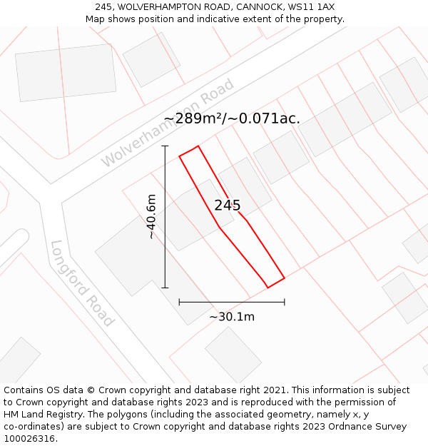 245, WOLVERHAMPTON ROAD, CANNOCK, WS11 1AX: Plot and title map