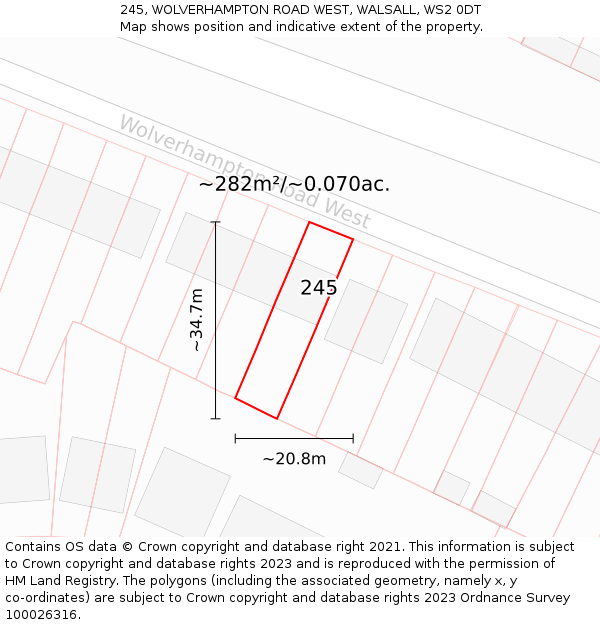 245, WOLVERHAMPTON ROAD WEST, WALSALL, WS2 0DT: Plot and title map