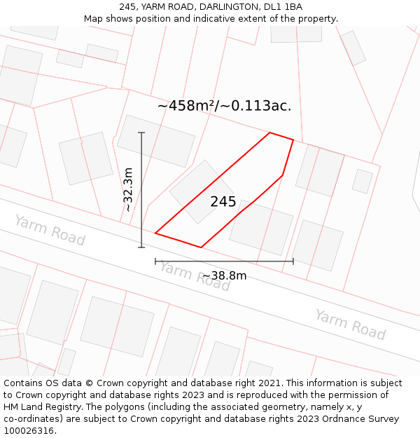 245, YARM ROAD, DARLINGTON, DL1 1BA: Plot and title map