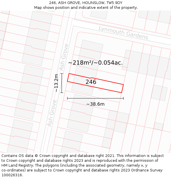 246, ASH GROVE, HOUNSLOW, TW5 9DY: Plot and title map