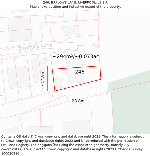 246, BARLOWS LANE, LIVERPOOL, L9 9JA: Plot and title map