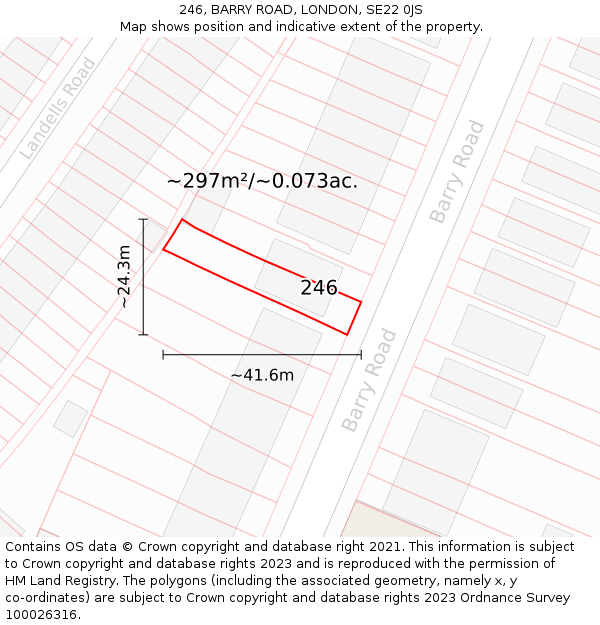246, BARRY ROAD, LONDON, SE22 0JS: Plot and title map