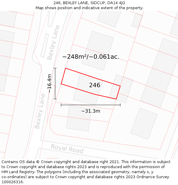 246, BEXLEY LANE, SIDCUP, DA14 4JG: Plot and title map
