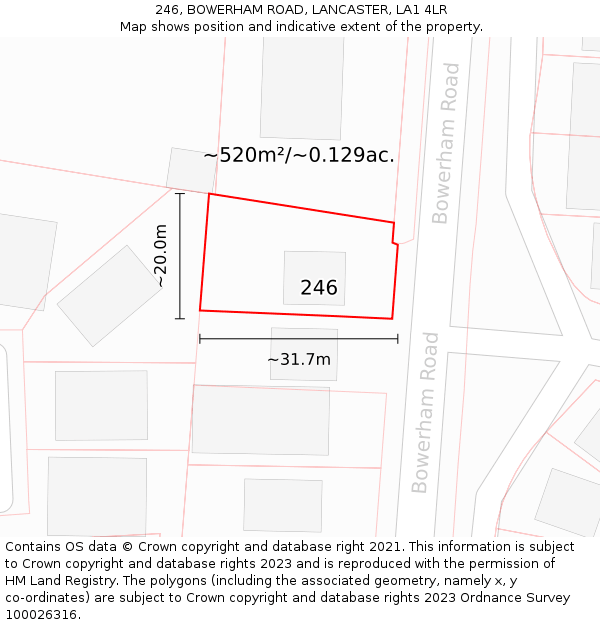 246, BOWERHAM ROAD, LANCASTER, LA1 4LR: Plot and title map