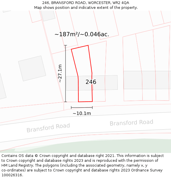 246, BRANSFORD ROAD, WORCESTER, WR2 4QA: Plot and title map