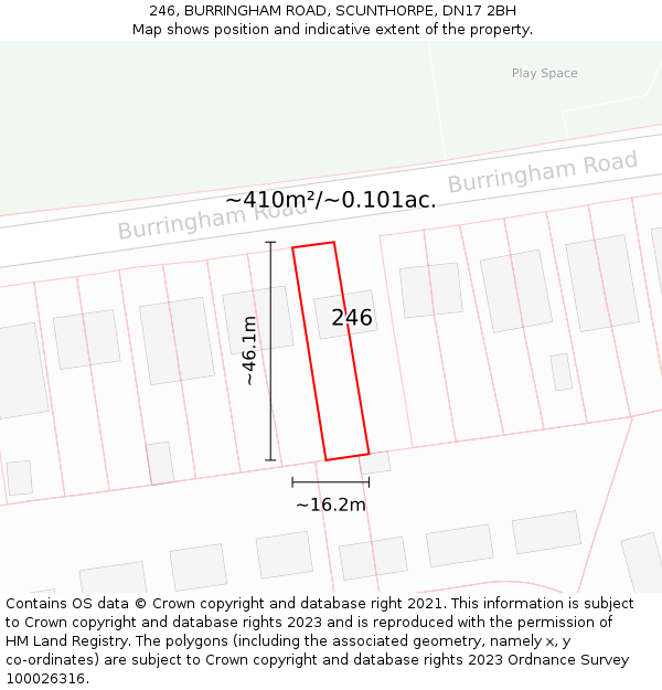 246, BURRINGHAM ROAD, SCUNTHORPE, DN17 2BH: Plot and title map