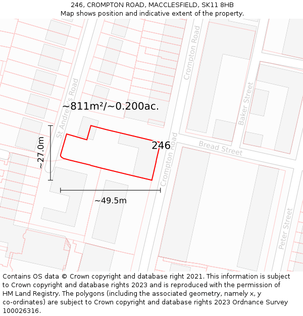 246, CROMPTON ROAD, MACCLESFIELD, SK11 8HB: Plot and title map