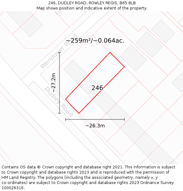 246, DUDLEY ROAD, ROWLEY REGIS, B65 8LB: Plot and title map