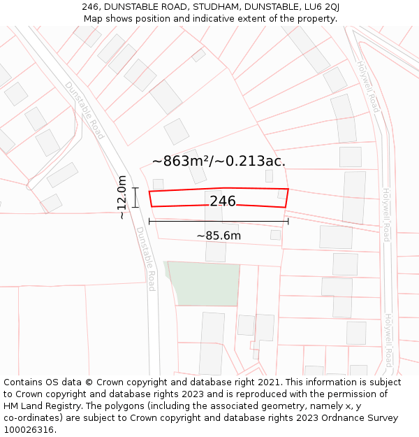246, DUNSTABLE ROAD, STUDHAM, DUNSTABLE, LU6 2QJ: Plot and title map
