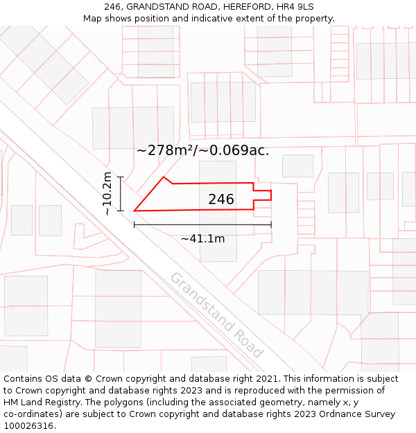 246, GRANDSTAND ROAD, HEREFORD, HR4 9LS: Plot and title map
