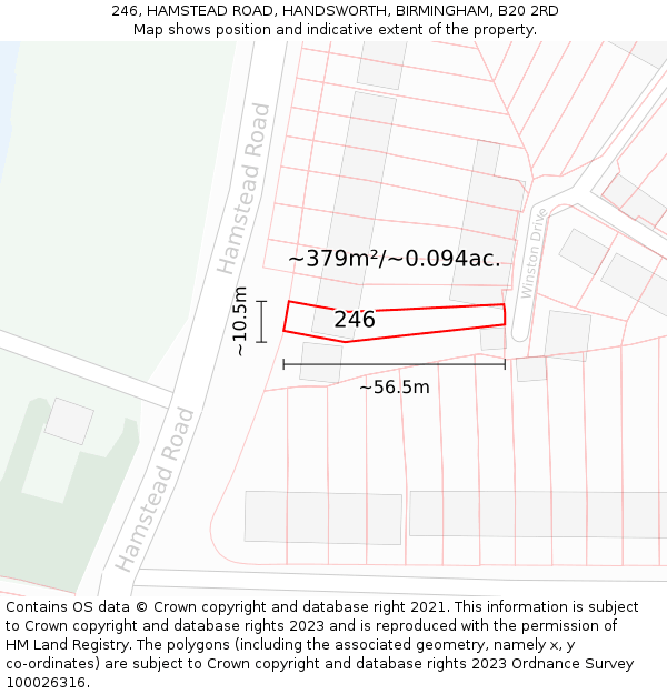 246, HAMSTEAD ROAD, HANDSWORTH, BIRMINGHAM, B20 2RD: Plot and title map
