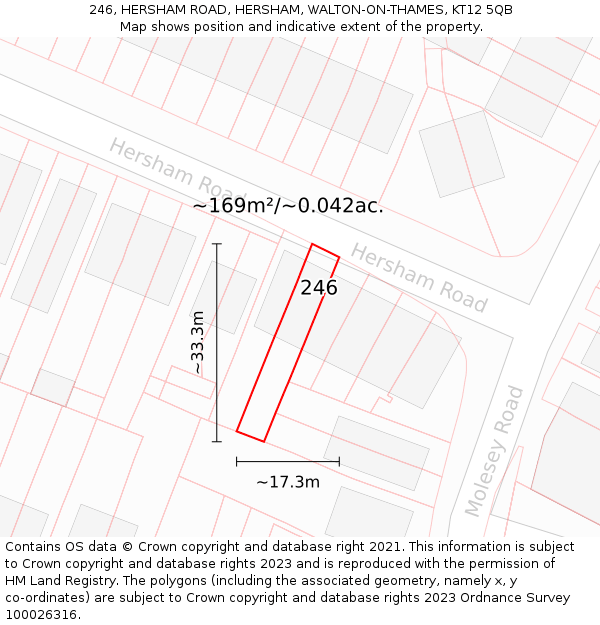 246, HERSHAM ROAD, HERSHAM, WALTON-ON-THAMES, KT12 5QB: Plot and title map