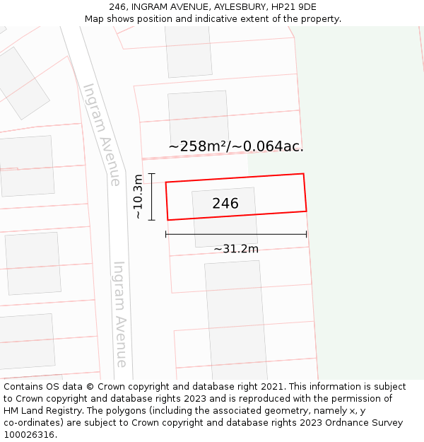 246, INGRAM AVENUE, AYLESBURY, HP21 9DE: Plot and title map