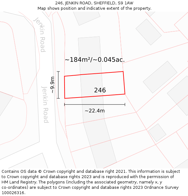 246, JENKIN ROAD, SHEFFIELD, S9 1AW: Plot and title map