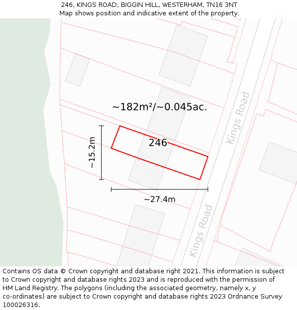 246, KINGS ROAD, BIGGIN HILL, WESTERHAM, TN16 3NT: Plot and title map