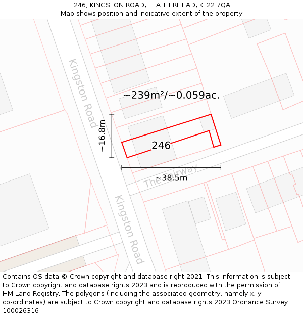 246, KINGSTON ROAD, LEATHERHEAD, KT22 7QA: Plot and title map