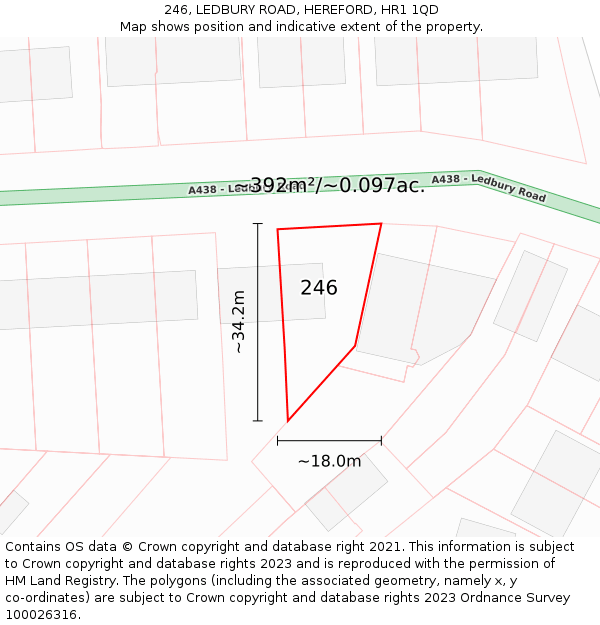 246, LEDBURY ROAD, HEREFORD, HR1 1QD: Plot and title map