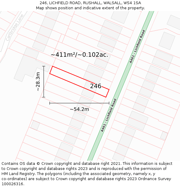 246, LICHFIELD ROAD, RUSHALL, WALSALL, WS4 1SA: Plot and title map
