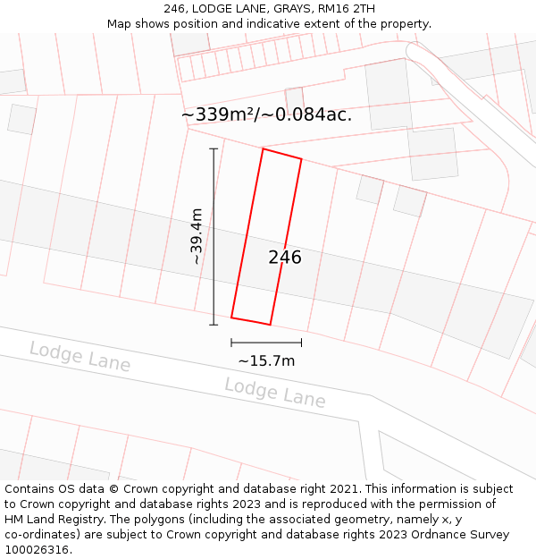 246, LODGE LANE, GRAYS, RM16 2TH: Plot and title map
