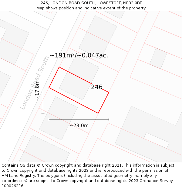 246, LONDON ROAD SOUTH, LOWESTOFT, NR33 0BE: Plot and title map