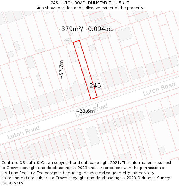 246, LUTON ROAD, DUNSTABLE, LU5 4LF: Plot and title map