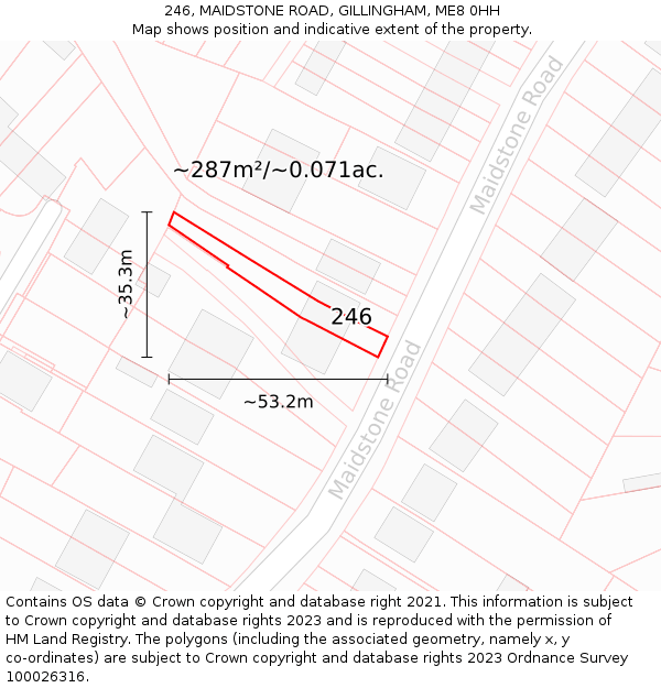 246, MAIDSTONE ROAD, GILLINGHAM, ME8 0HH: Plot and title map