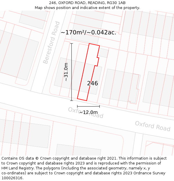246, OXFORD ROAD, READING, RG30 1AB: Plot and title map