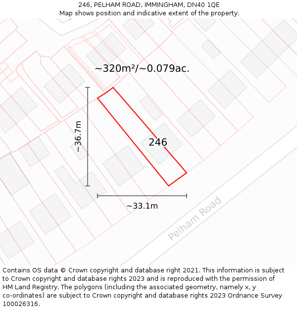 246, PELHAM ROAD, IMMINGHAM, DN40 1QE: Plot and title map
