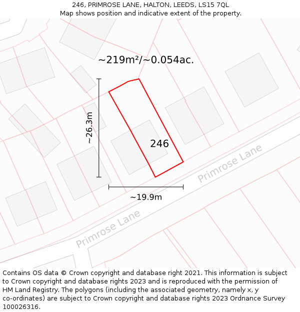 246, PRIMROSE LANE, HALTON, LEEDS, LS15 7QL: Plot and title map