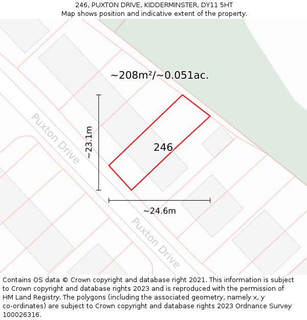 246, PUXTON DRIVE, KIDDERMINSTER, DY11 5HT: Plot and title map