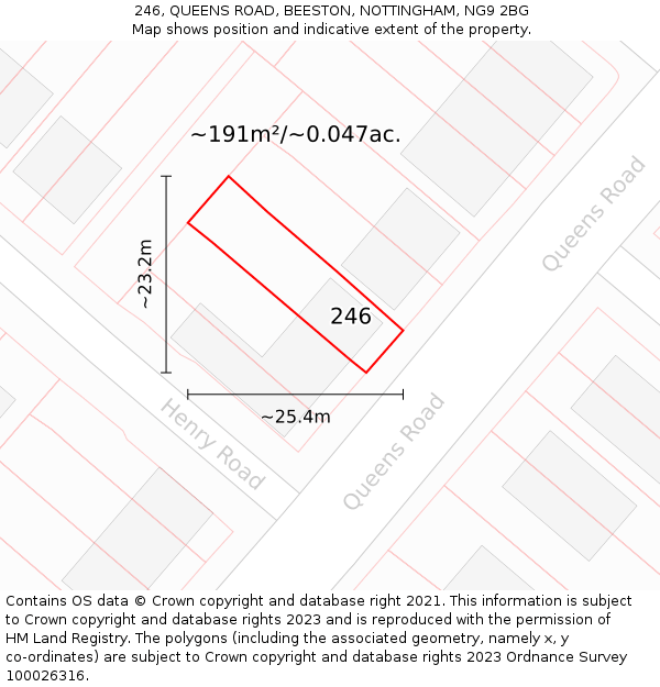 246, QUEENS ROAD, BEESTON, NOTTINGHAM, NG9 2BG: Plot and title map