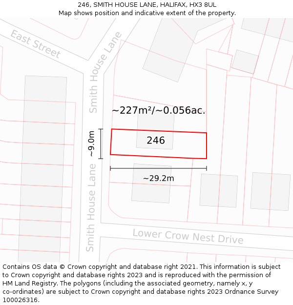 246, SMITH HOUSE LANE, HALIFAX, HX3 8UL: Plot and title map