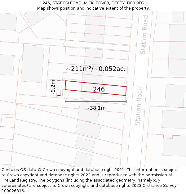 246, STATION ROAD, MICKLEOVER, DERBY, DE3 9FG: Plot and title map