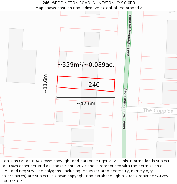 246, WEDDINGTON ROAD, NUNEATON, CV10 0ER: Plot and title map