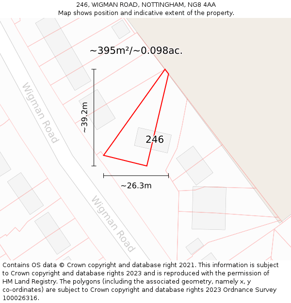 246, WIGMAN ROAD, NOTTINGHAM, NG8 4AA: Plot and title map