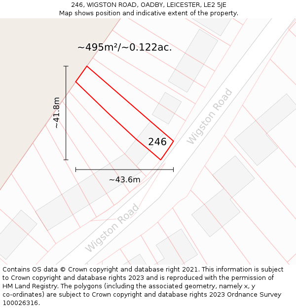 246, WIGSTON ROAD, OADBY, LEICESTER, LE2 5JE: Plot and title map