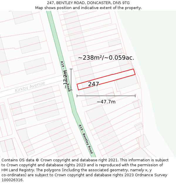 247, BENTLEY ROAD, DONCASTER, DN5 9TG: Plot and title map
