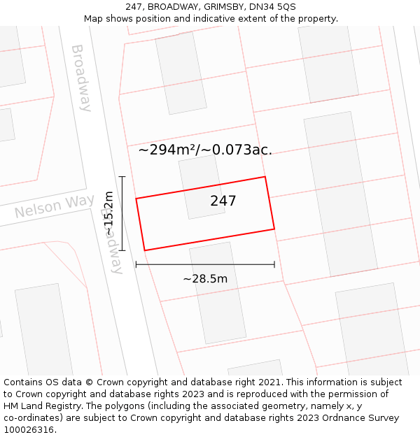 247, BROADWAY, GRIMSBY, DN34 5QS: Plot and title map